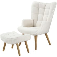 2 Piece Leander Boucle Armchair & Footstool Set